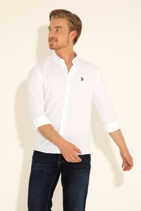پیراهن سفید مردانه اسلیم فیت یقه پیراهنی پنبه - پلی استر کد 46778114