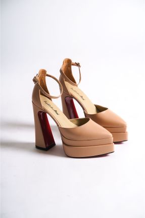 کفش مجلسی بژ زنانه چرم مصنوعی پاشنه پلت فرم پاشنه بلند ( +10 cm) کد 724073969