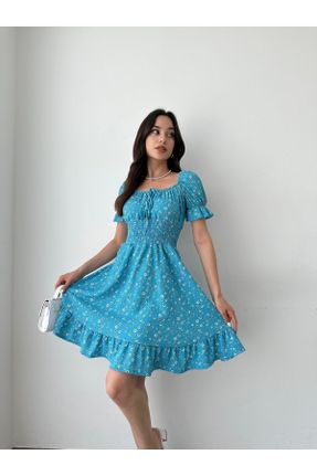 لباس آبی زنانه بافتنی گلوژ آستین-کوتاه کد 823329381