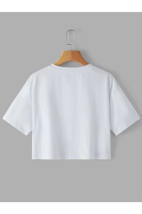 تی شرت سرمه ای زنانه کراپ یقه گرد پنبه - پلی استر تکی پوشاک ورزشی کد 667345998
