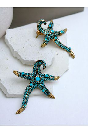 گوشواره جواهر فیروزه ای سنگ طبیعی FAYRA ACCESSORIES - کد 842523147