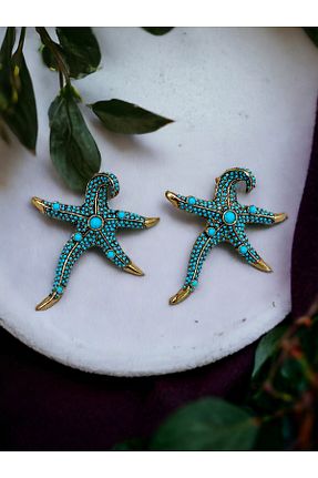 گوشواره جواهر فیروزه ای سنگ طبیعی FAYRA ACCESSORIES - کد 842523147