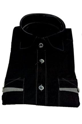 پیراهن مشکی مردانه رگولار یقه دکمه دار پنبه (نخی) کد 97830254