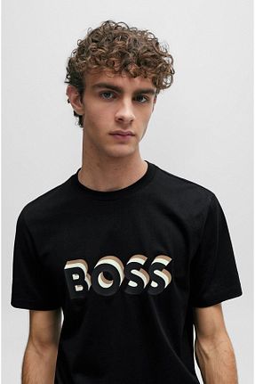 تیشرت مشکی مردانه یقه دوچرخه BOSS - کد 809502587
