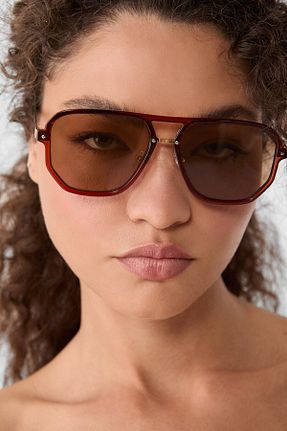 عینک آفتابی قهوه ای زنانه UV400 Stradivarius - کد 842725115