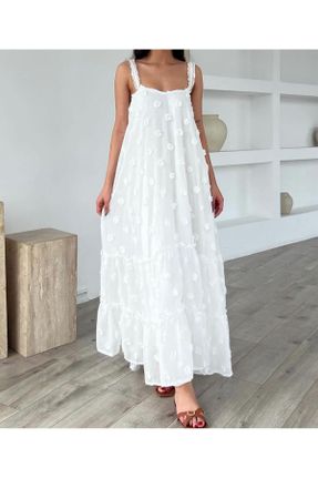 لباس سفید زنانه بافتنی پلی استر طرح گلدار راحت کد 824631000