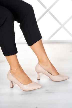 کفش پاشنه بلند کلاسیک بژ زنانه چرم مصنوعی پاشنه نازک پاشنه متوسط ( 5 - 9 cm ) کد 782891846