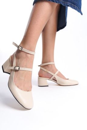 کفش پاشنه بلند کلاسیک بژ زنانه چرم مصنوعی پاشنه ضخیم پاشنه متوسط ( 5 - 9 cm ) کد 802155651