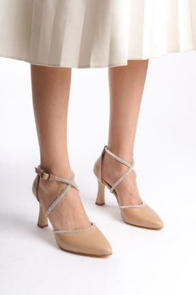 کفش مجلسی بژ زنانه چرم مصنوعی پاشنه نازک پاشنه متوسط ( 5 - 9 cm ) کد 810101978