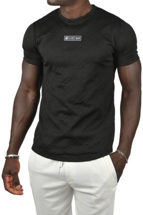 تی شرت مشکی مردانه اسلیم فیت یقه گرد پنبه - پلی استر - الاستن تکی بیسیک کد 842482897