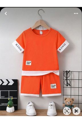 تی شرت نارنجی بچه گانه اورسایز یقه گرد پنبه - پلی استر کد 829095630