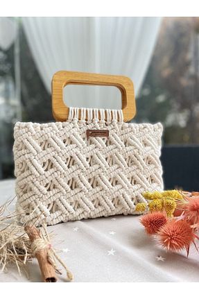 کیف دستی بژ زنانه سایز متوسط alacatı art macrame - کد 676295226