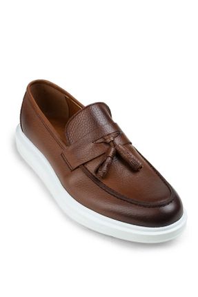 کفش لوفر قهوه ای مردانه چرم طبیعی پاشنه کوتاه ( 4 - 1 cm ) کد 6635933