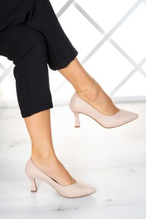 کفش پاشنه بلند کلاسیک بژ زنانه چرم مصنوعی پاشنه نازک پاشنه متوسط ( 5 - 9 cm ) کد 782891846