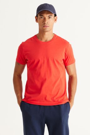 تی شرت قرمز مردانه اسلیم فیت یقه گرد پنبه (نخی) تکی بیسیک کد 236514828