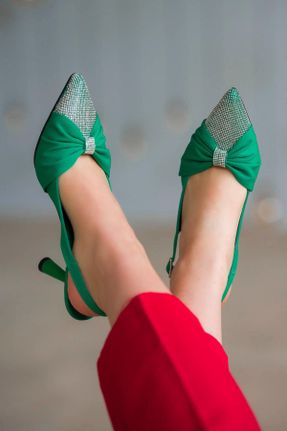 کفش مجلسی سبز زنانه پارچه نساجی پاشنه متوسط ( 5 - 9 cm ) پاشنه نازک کد 683197423