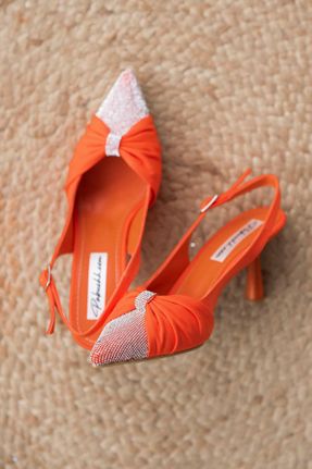 کفش مجلسی نارنجی زنانه پارچه نساجی پاشنه متوسط ( 5 - 9 cm ) پاشنه نازک کد 683191384
