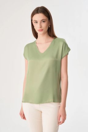تی شرت سبز زنانه ریلکس یقه هفت کد 819297985