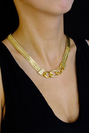 گردنبند استیل ( فولاد ) طلائی زنانه استیل ضد زنگ NİŞANTAŞI ACCESSORİES - کد 843133278
