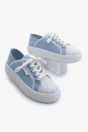 کفش اسنیکر آبی زنانه بند دار پارچه نساجی کد 798915890