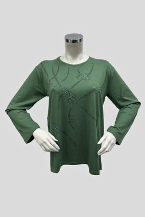 بلوز سبز زنانه طرح دار سایز بزرگ ویسکون آستین بلند کد 805022938