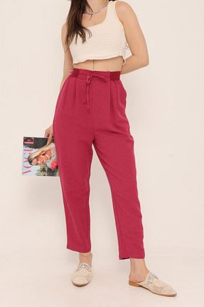 شلوار زرشکی زنانه کتان Suzi butik - کد 843101035