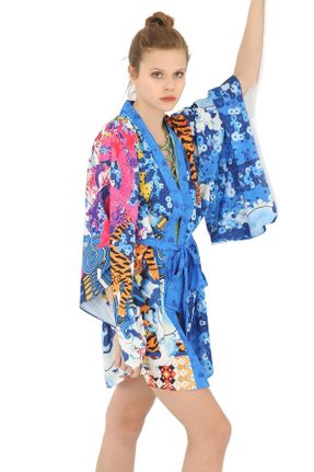 کیمونو سرمه ای زنانه پلی استر بافتنی طرح دار کد 211616964