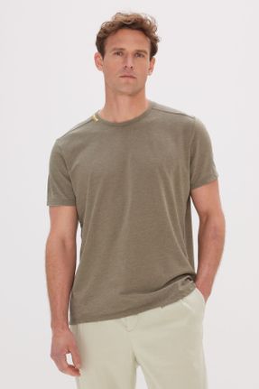 تی شرت خاکی مردانه رگولار یقه گرد پنبه - پلی استر کد 301549021