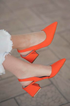 کفش پاشنه بلند کلاسیک نارنجی زنانه پارچه ای پاشنه ضخیم پاشنه متوسط ( 5 - 9 cm ) کد 691235720