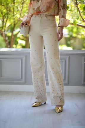 شلوار جین بژ زنانه فاق بلند جین استاندارد کد 834276154