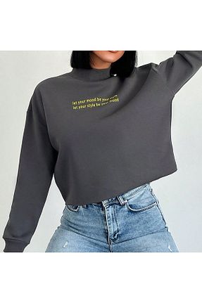 سوئیشرت طوسی زنانه Slogan Mood Lab - کد 801176874