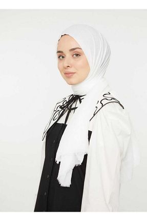 شال سفید زنانه پنبه ای QUM İPEK - کد 842844301