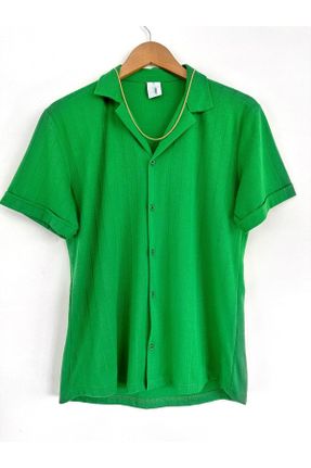 پیراهن سبز مردانه اسلیم فیت یقه اپاش کد 316020521