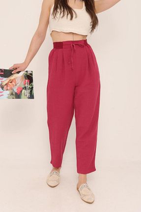 شلوار زرشکی زنانه کتان Suzi butik - کد 843101035