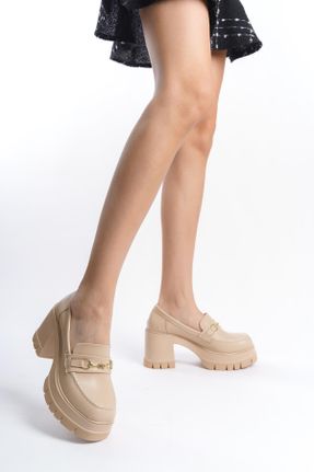کفش لوفر بژ زنانه چرم مصنوعی پاشنه متوسط ( 5 - 9 cm ) کد 794356710