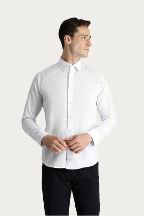 پیراهن سفید مردانه اسلیم فیت یقه پیراهنی پنبه - پلی استر کد 802589671