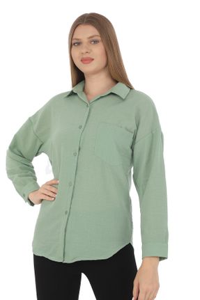 پیراهن سبز زنانه اورسایز یقه پیراهنی کد 832101619