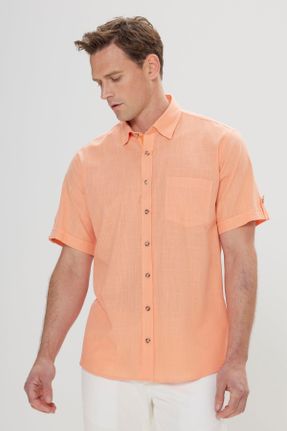 پیراهن نارنجی مردانه رگولار یقه پیراهنی کد 302724377