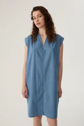 لباس آبی زنانه بافتنی ریلکس بند دار کد 833117003
