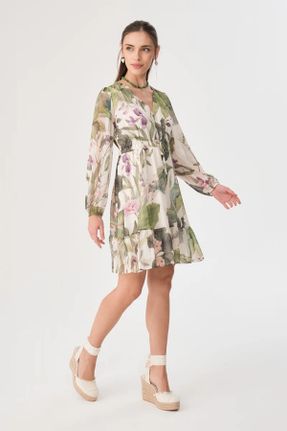 لباس سبز زنانه بافتنی پلی استر طرح گلدار ریلکس کد 814124651