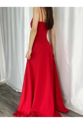 لباس مجلسی قرمز زنانه کرپ آویزی رگولار یقه دوبل بدون آستر کد 813636146