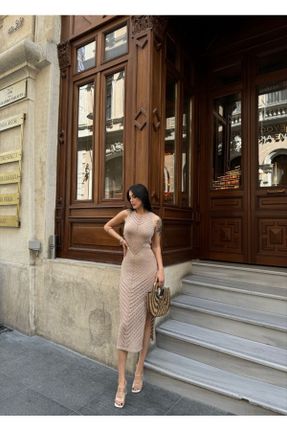 لباس بژ زنانه تریکو اکریلیک ریلکس کد 820104274