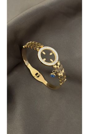 دستبند استیل طلائی زنانه فولاد ( استیل ) کد 803579509