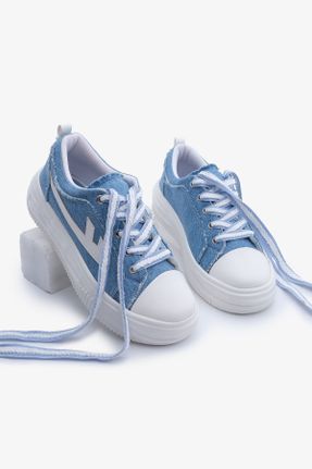 کفش اسنیکر آبی زنانه بند دار پارچه نساجی کد 798916282