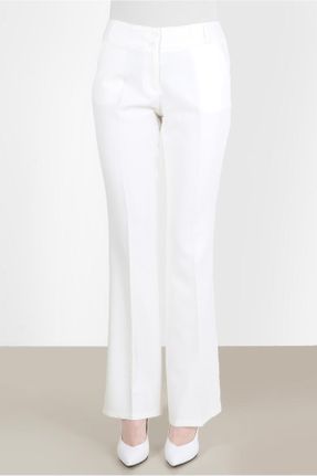 شلوار سفید زنانه بلند فاق نرمال پاچه اسپانیولی کد 805631419