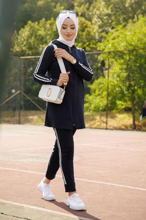 ست گرمکن ورزشی سرمه ای زنانه اسلیم فیت پنبه - پلی استر کد 65178108