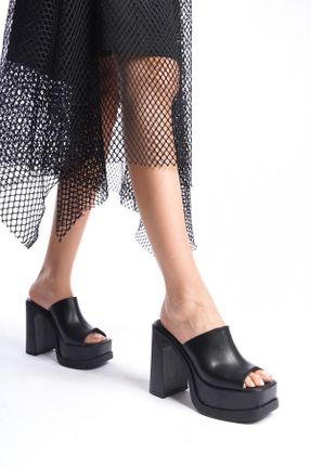 کفش پاشنه بلند پر مشکی زنانه پاشنه متوسط ( 5 - 9 cm ) چرم مصنوعی پاشنه پلت فرم کد 807812916
