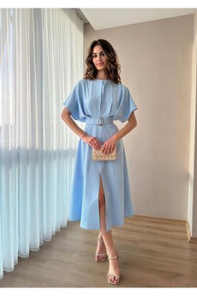 لباس آبی زنانه بافتنی پلی استر رگولار آستین-کوتاه پارتی کد 816976613