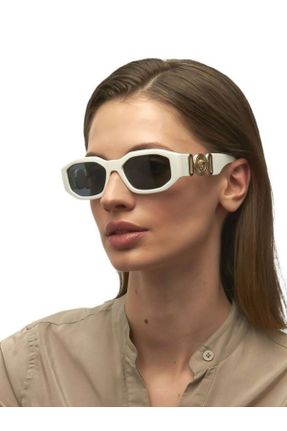 عینک آفتابی سفید زنانه 53 UV400 آستات مات هندسی کد 778990000