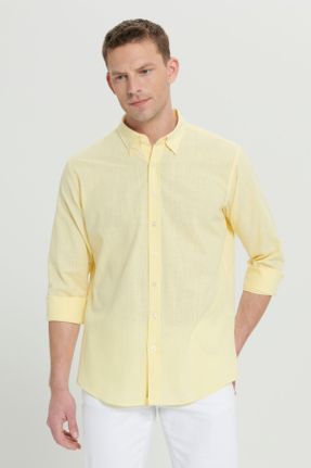 پیراهن زرد مردانه رگولار یقه پیراهنی کد 709536192